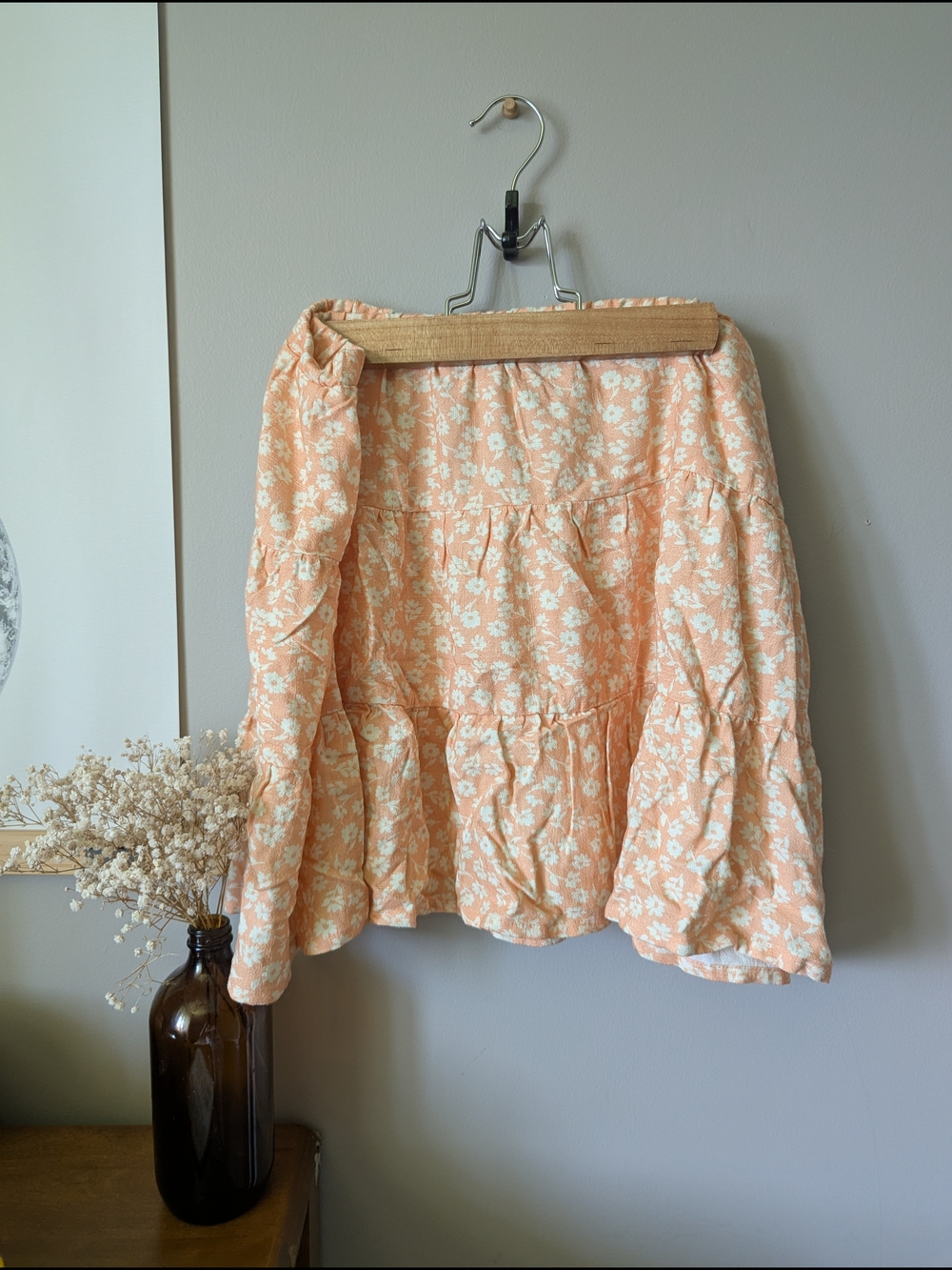 Peach Floral Tiered Mini Skirt - Women